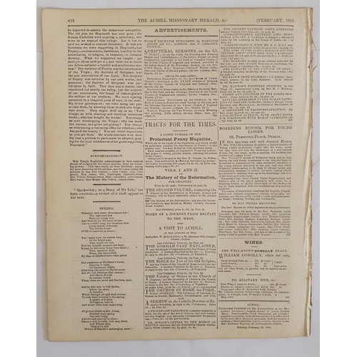 410 - The Achill Missionary Herald and Western Witness. February 1852. 16 pages. As issued. Printed and Pu... 