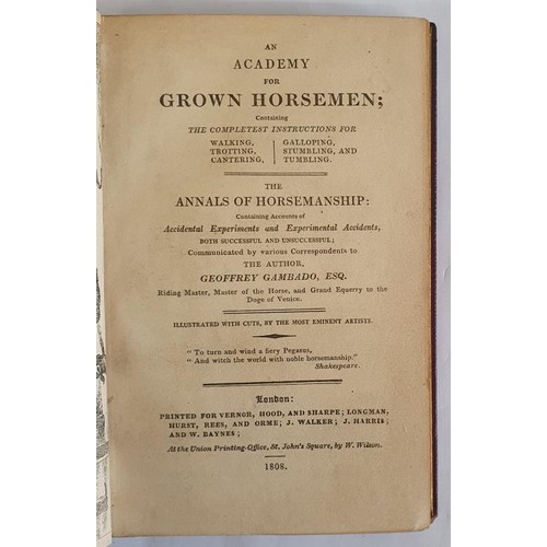 417 - Geoffrey Gambado. An Academy for Grown Horsemen. 1808 bound with G. Gambado. Annals of Horsemanship.... 