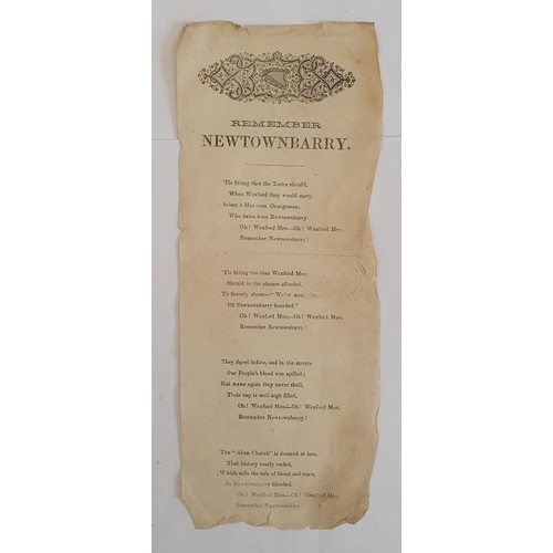 423 - [Rare 1798 Wexford Ballad Sheet]. Remember Newtownbarry. 2 pages, printed on one side only. No place... 