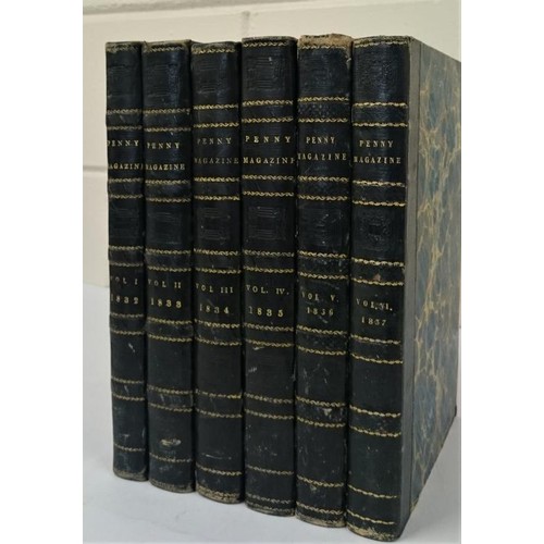 424 - Bindings] The Penny Magazine of the Society for the Diffusion of Knowledge. 1832 to 1837, 6 vols., q... 