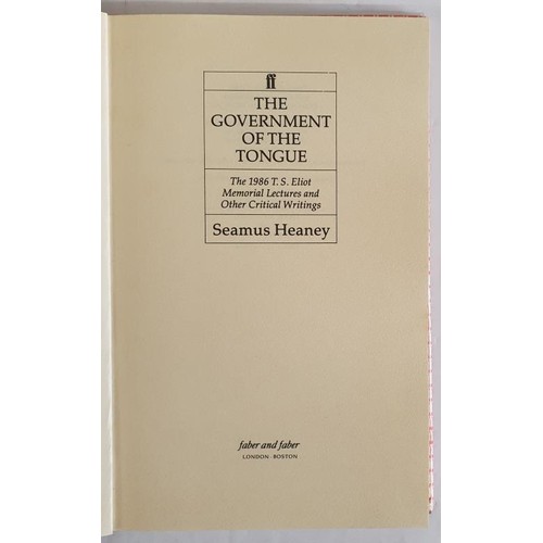 498 - Seamus Heaney. The Government of the Tongue. 1988. 1st edit. Fine copy in dust jacket