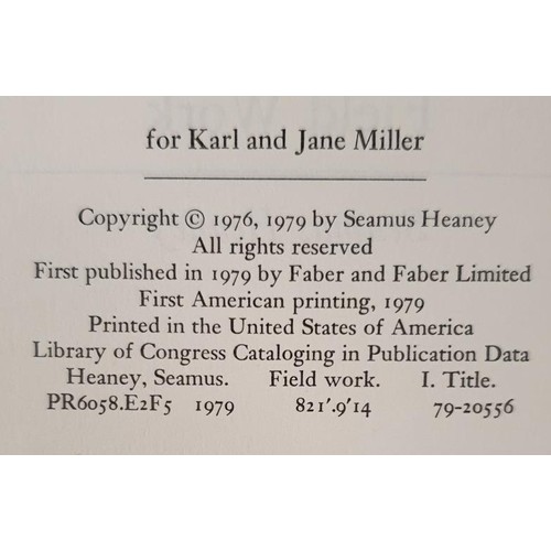 500 - FIELD WORK Heaney, Seamus Published by Farrar, Straus and Giroux, New York, 1979. First U.S. edition... 