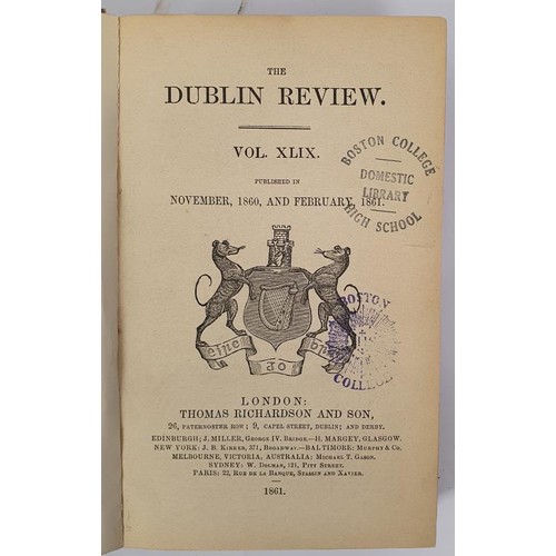 520 - The Dublin Review, Vol 49 November, 1860, and February, 1861. Thomas Richardson and Son, 1861. Front... 