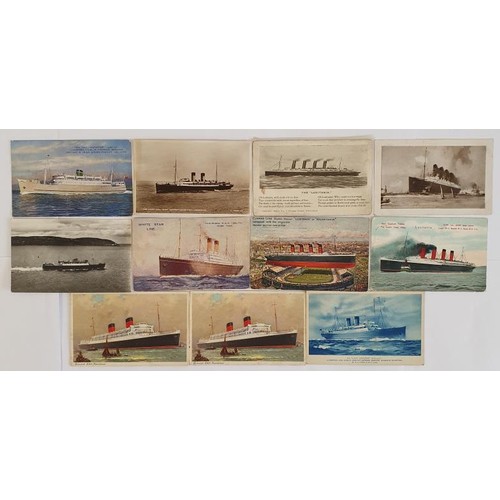 7 - Irish shipping vintage interest mostly. 4 cards of the Lusitania; The Irish Mail Boat approaching Du... 