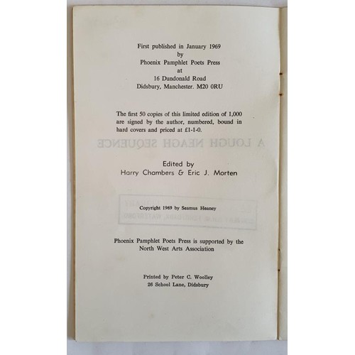 256 - Seamus Heaney: A Lough Neagh Sequence HEANEY Seamus Publication Date: 1969. First edition. 8vo., ori... 