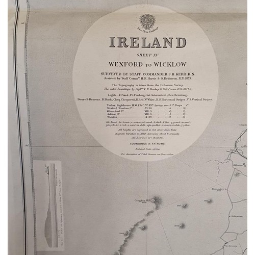 339 - Large folding map (51 X 27 inches) Wexford to Wicklow surveyed by Commander J.H. Kerr 1873. Unframed