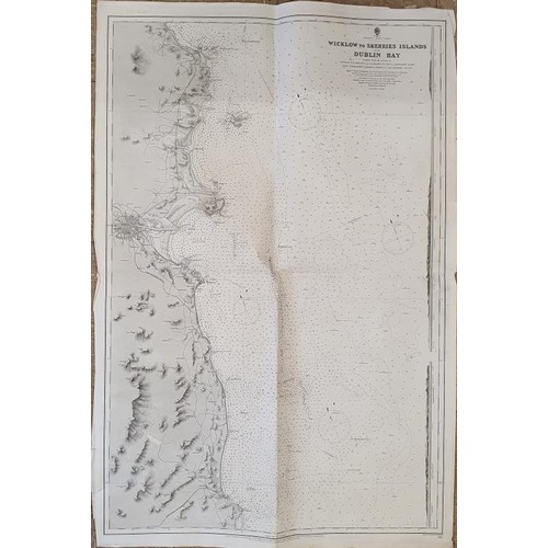 340 - Large folding map (40 X 26 inches) Wicklow to Skerries with Dublin Bay as surveyed by Cpt. Beechey e... 