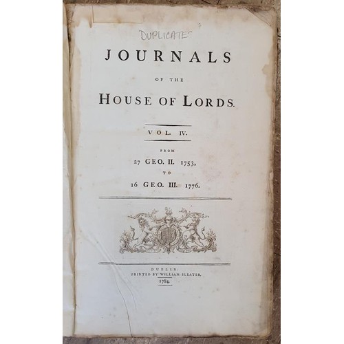 370 - Journals of the House of Lords Vol IV From GEO. II 1753 To GEO III 1776. Printed by William Sleater ... 