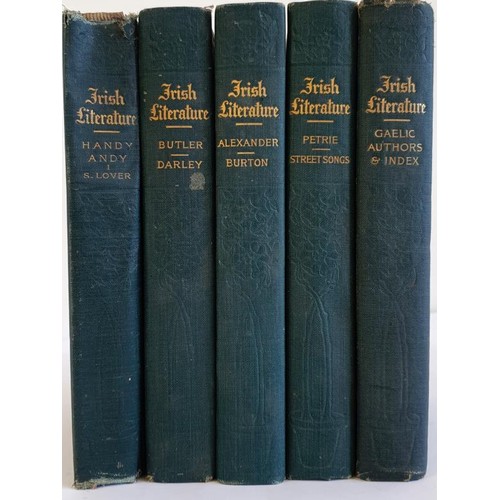 386 - Irish Literature, 5 vols ex 10, 1904; includes Gaelic authors and index; green embossed covers; now ... 