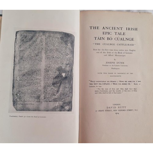 91 - The Ancient Epic Tale Tain Bo Cualnge by Joseph Dunn (David Nutt, 1914). Robert Lynd’s copy. R... 