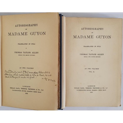 161 - Autobiography of Madame Guyon, in Two Volumes. Kegan Paul, Trench, Trubner & Co, 1898. With a fo... 