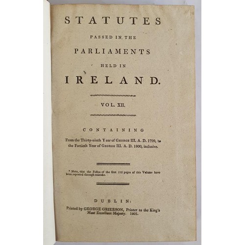 164 - Statutes Passed in the Parliaments held in Parliament Vol XII, 1801; Leather Bound