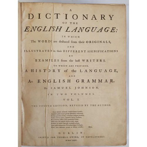 238 - Samuel Johnson. A Dictionary Of The English Language: in which the Words are deduced from their Orig... 