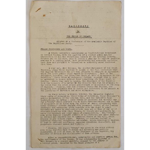 297 - Manifesto to The People Of Ireland: Original document which was adopted at a conference of available... 