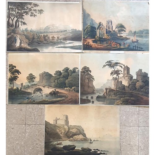 385 - A very fine set of early 19th century (1806) coloured aquatints including Trim Castle after Walmesle... 