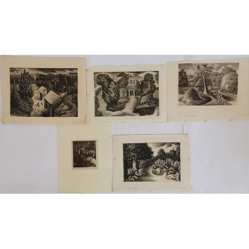 387 - G. H. Stevens, Four Engravings, all signed in pencil, The Black Shed; Landscape with Chapel; The Nel... 