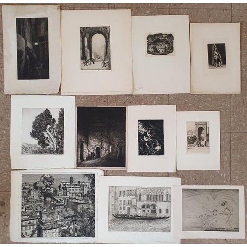 389 - A Collection of Engravings/Prints etc. - Fabio Mauroner x 2 Venice and Roman Cypress; Griupoon Farms... 