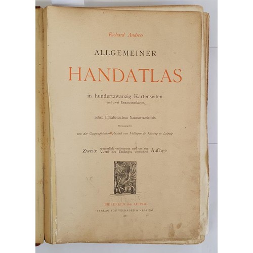 513 - Richard Anders. Allegmeiner Hand Atlas. 1887. Large folio. Large coloured maps, many double page, 12... 