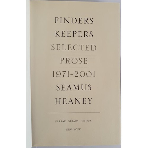 527 - Finders Keepers, S Heaney, 2001, Farrar, Straus, NY HB/DJ, Selected Prose,1971 - 2001, First America... 