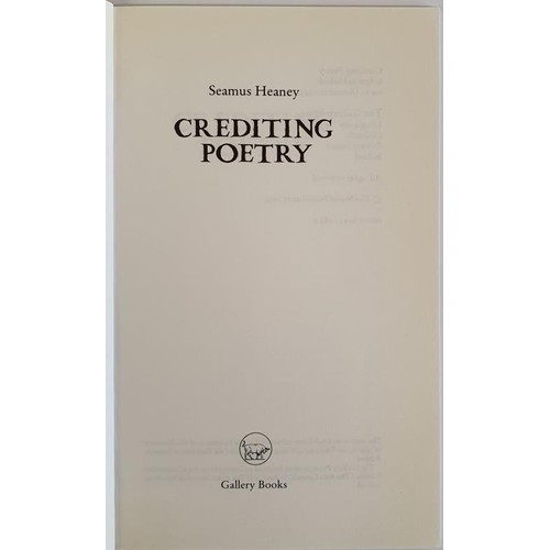 535 - Crediting Poetry, S Heaney, 1995,Gallery Books SB, Nobel Lecture