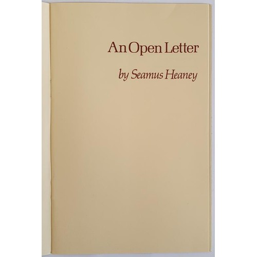 552 - An Open Letter, Field Day Pamphlet, No 2.S Heaney, 1983 Field Day Theatre Co,SB