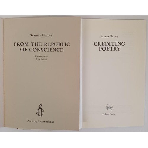 553 - Seamus Heaney: From The Republic of Conscience , 1985. First Edition. 8vo, original grey wrappers. D... 