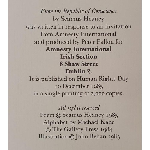 553 - Seamus Heaney: From The Republic of Conscience , 1985. First Edition. 8vo, original grey wrappers. D... 