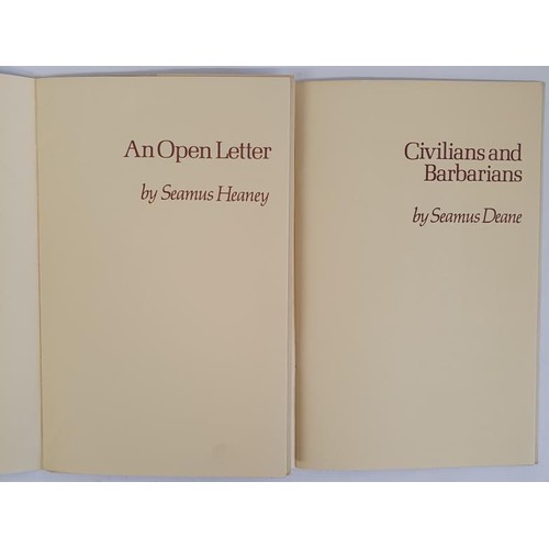 554 - Seamus Heaney/ Seamus Deane. A Field Day Pamphlet No 2 and 3. An Open Letter by Seamus Heaney; Civil... 