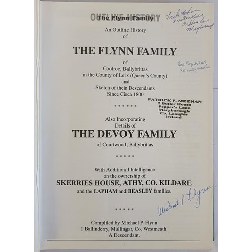 57 - Laois: Queen's County Family Histories; Flynn/Devoy/Dunne/Cobbe by Dr M P Flynn. Contemporary bindin... 