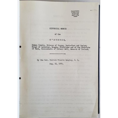 184 - Historical Memoir of The O'Dunnes by Rev Patrick Francis Quigley, 1893; An Assessment of the Role of... 