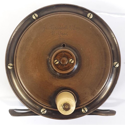 83 - Jos. Braddell & Son, Belfast 4inch Brass Reel, engraved with the maker's name