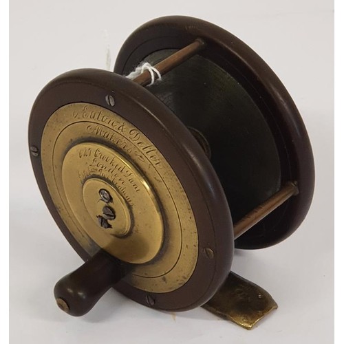 86 - Eaton & Deller, London 3.25in Ebonite and Brass Salmon Fly Fishing Reel. 