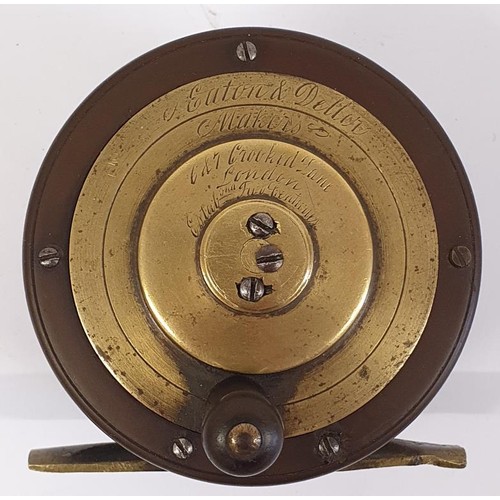 86 - Eaton & Deller, London 3.25in Ebonite and Brass Salmon Fly Fishing Reel. 