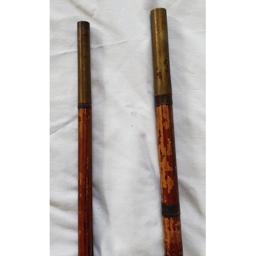 172 - A Vintage Bamboo 4 Piece Fishing Rod c.12ft (tip broken), fitted with a Period Brass and Mahogany Fi... 