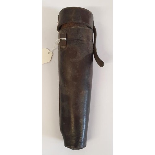 349 - 19th Century Saddle Flask with silver plated collar, tapering glass and leather case