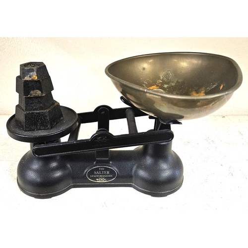 352 - Salter's Balance Scales with Brass Pan and a mixture of cast iron and brass weights