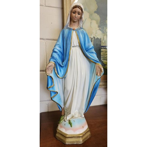 371 - Plaster Statue of Our Lady on a stepped base, c.in tall