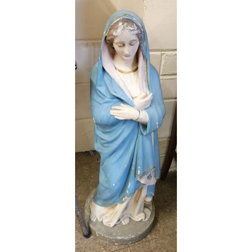 372 - Plaster Statue of Our Lady on a plinth base, c.36in tall