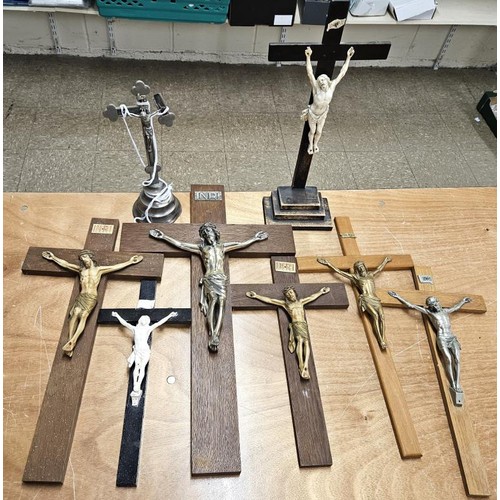 374 - Collection of Eight Crucifixes, largest c.20.5in tall