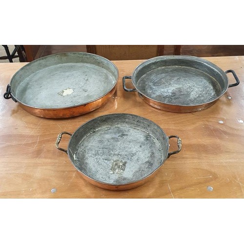 392 - Collection Of Three Victorian Copper Preserving Pans, largest c.16in diameter, smallest c.11.5in dia... 