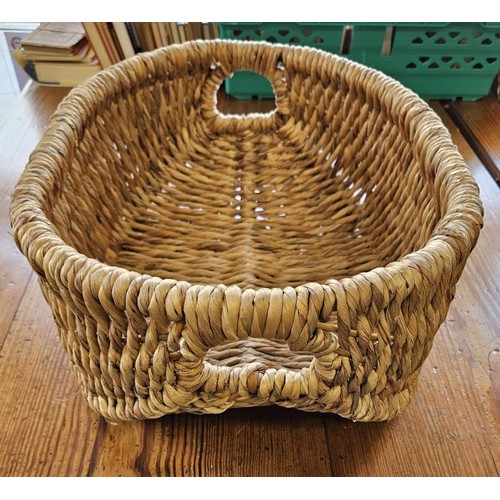 400 - Hand Woven Twin Handle Basket of large proportions, 20in long, 17in deep and 8.5in tall