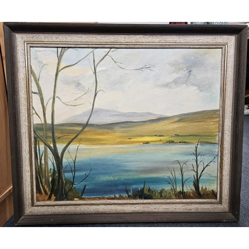 414 - M Houlihan Original Oil on Board Painting of West of Ireland Scene with a Lake and Mountains in the ... 