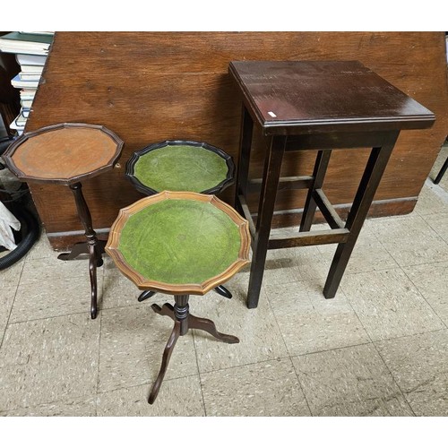 427 - Mahogany Occasional Table, and three various plant stands/wine tables (4)