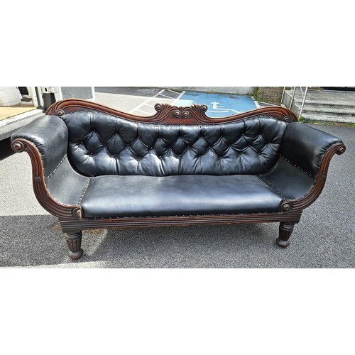 429 - Good Regency Mahogany Show Frame Settee with sweeping crest carved back and scroll end arms above a ... 