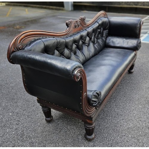 429 - Good Regency Mahogany Show Frame Settee with sweeping crest carved back and scroll end arms above a ... 