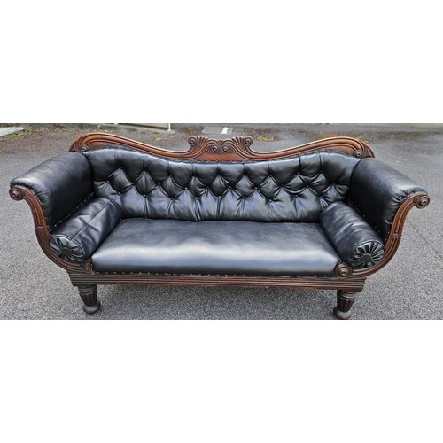 429 - Good Regency Mahogany Show Frame Settee with sweeping crest carved back and scroll end arms above a ... 