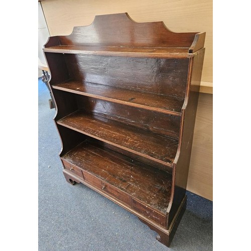 430 - Neat Antique Inlaid Mahogany Waterfall Bookcase, the shaped gallery above four open and graduated sh... 