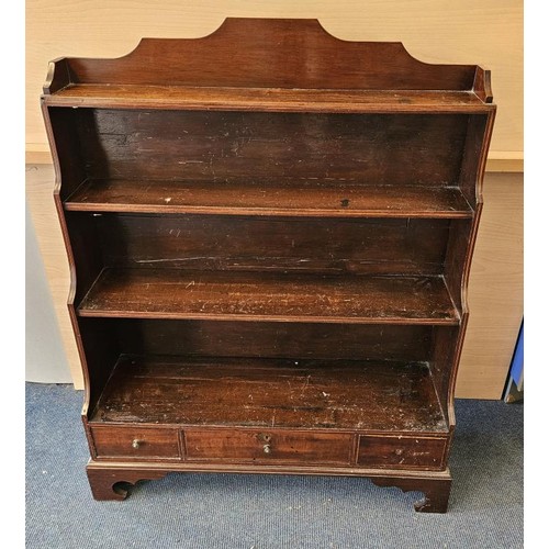 430 - Neat Antique Inlaid Mahogany Waterfall Bookcase, the shaped gallery above four open and graduated sh... 