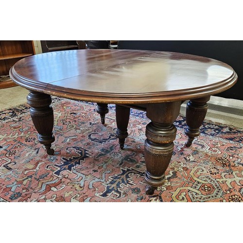 434 - Very Fine Quality Victorian Mahogany Extending D-End Dining Table with / spare leaves. The top with ... 