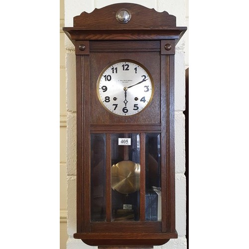 405 - Early 20th Century Oak Cased Wall Clock with T. Dillon, Galway badge inside